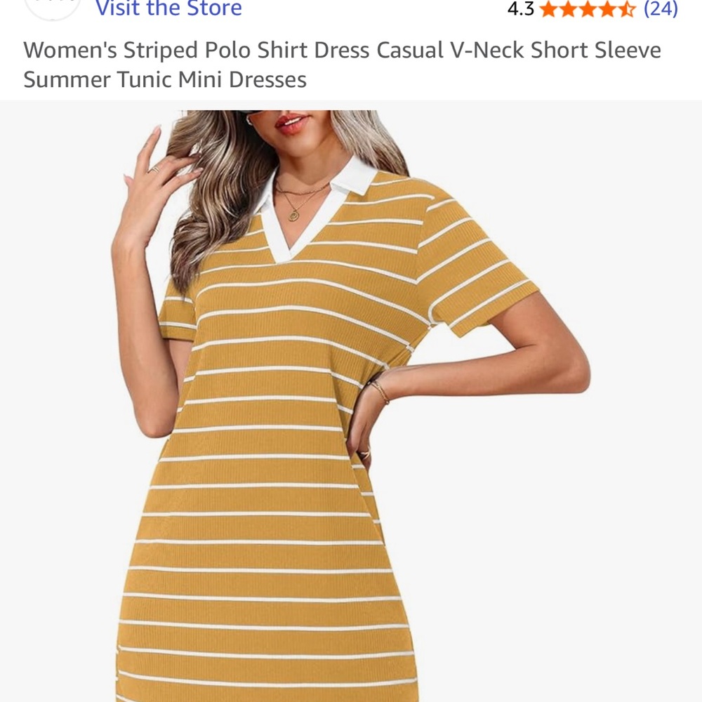 Striped V-Neck Polo Shirt Dress